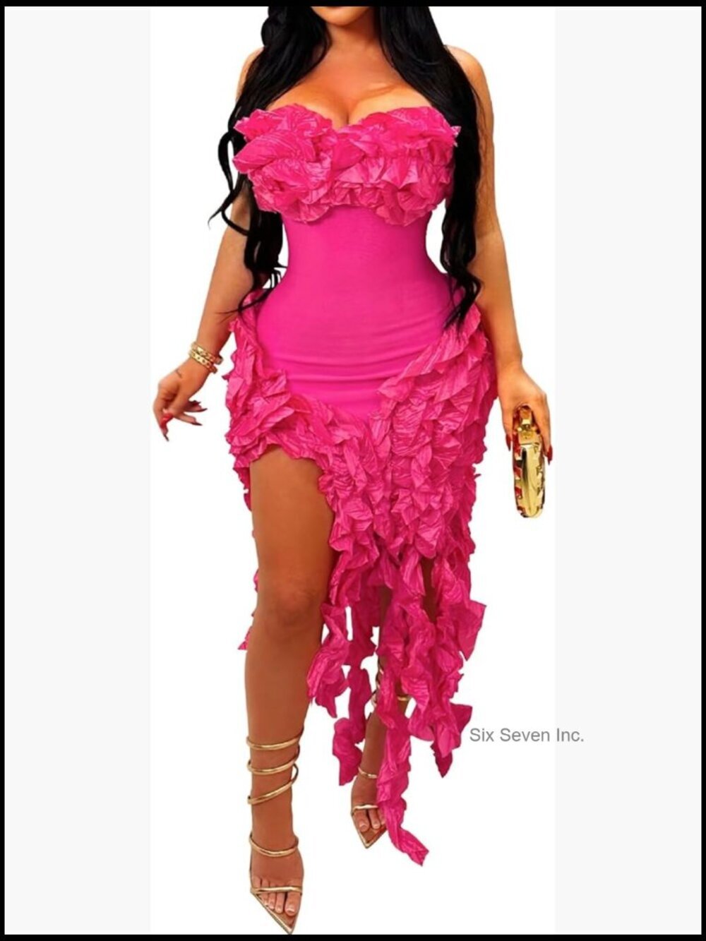 Strapless Ruffle Bodycon Dress Fringe Slim Party Cocktail Bandage